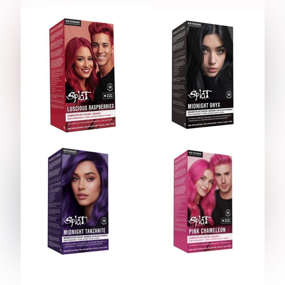 SET OF 4, Splat SEMI-PERMANENT HAIR COLOR DYE KIT PINK RED PURPLE Vibrant Shades